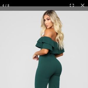 Fashion Nova WinterGreen Off the Shoulder Jumpsuit